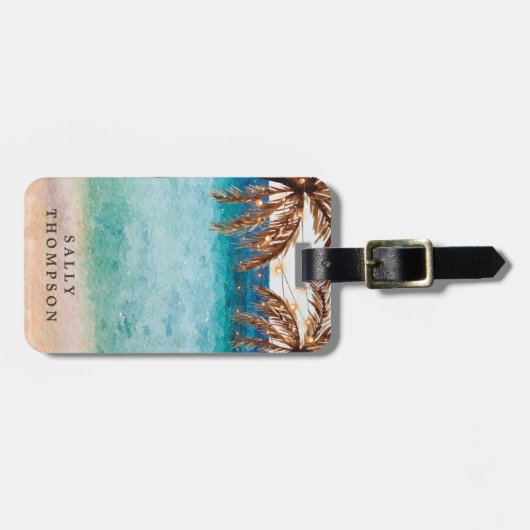 熱帯ビーチのヤシの木の荷物のラベルのラベル ラゲッジタグ (正面横)