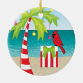 熱帯ビーチのヤシの木の赤く基本的なクリスマス セラミックオーナメント (裏面)