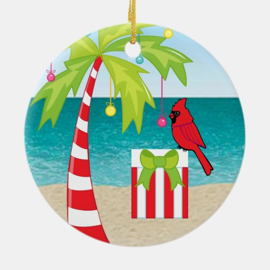 熱帯ビーチのヤシの木の赤く基本的なクリスマス セラミックオーナメント (裏面)