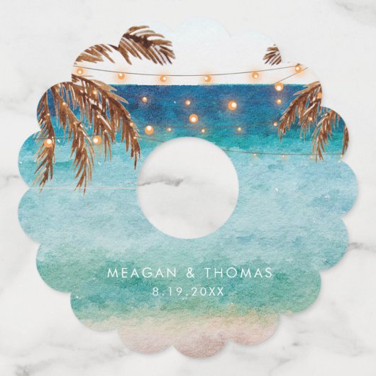 熱帯ビーチのヤシの木 ワイングラスタグ (正面)