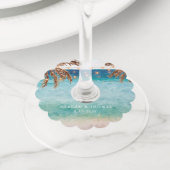 熱帯ビーチのヤシの木 ワイングラスタグ (クローズアップ)