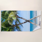 熱帯ビーチのヤシの木DIY写真パーソナライズされた ビーチタオル (正面)