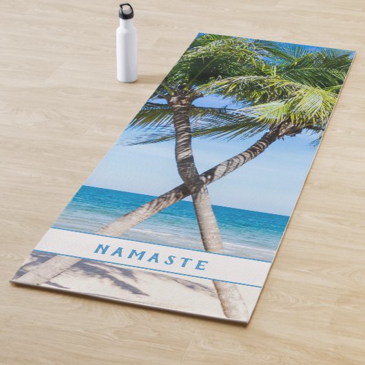 熱帯ビーチのヤシの木DIY写真パーソナライズされた ヨガマット (インサイチュ)