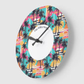 熱帯ビーチのヤシカラフルのモダン木 ラージ壁時計 (傾斜)