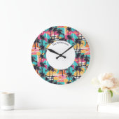熱帯ビーチのヤシカラフルのモダン木 ラージ壁時計 (ホーム)