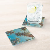 熱帯ビーチのヴィンテージのヤシの木 ガラスコースター (アングル)