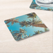 熱帯ビーチのヴィンテージのヤシの木 スクエアペーパーコースター (アングル)