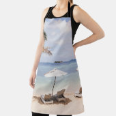 熱帯ビーチの傘：白、ヤシ。 エプロン (インサイチュ)