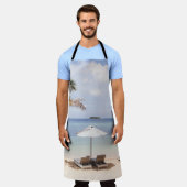 熱帯ビーチの傘：白、ヤシ。 エプロン (着用した状態)