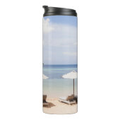 熱帯ビーチの傘：白、ヤシ。 タンブラー (回転右)