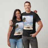 熱帯ビーチの傘：白、ヤシ。 Tシャツ (ユニセックス)