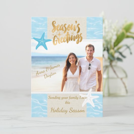 熱帯ビーチの写真のクリスマスカード シーズンカード (スタンド正面)