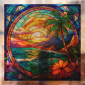 熱帯ビーチの崖のステンドグラス・アート ウィンドウサイン (シート2)