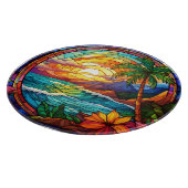 熱帯ビーチの崖のステンドグラス・アート カッティングボード (角)