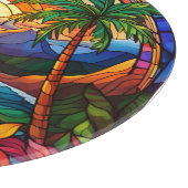 熱帯ビーチの崖のステンドグラス・アート カッティングボード (角)