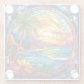 熱帯ビーチの崖のステンドグラス・アート ガラスコースター (裏面)