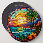 熱帯ビーチの崖のステンドグラス・アート 缶バッジ (正面&裏面)