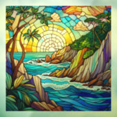 熱帯ビーチの崖2ステンドグラスのアート ウィンドウサイン (シート3)