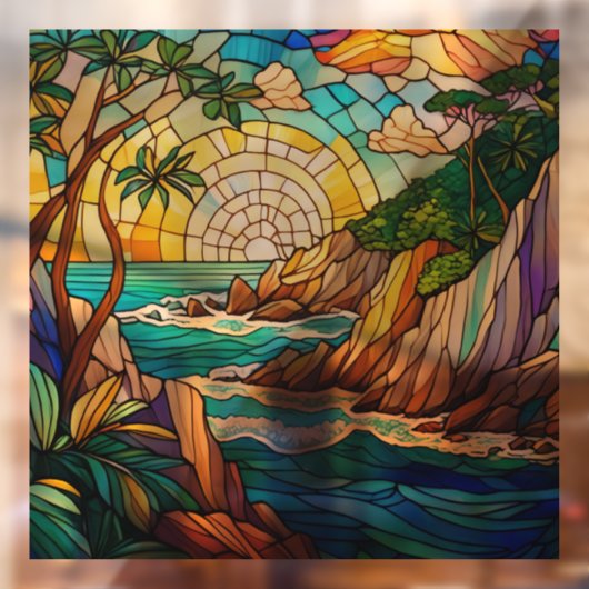 熱帯ビーチの崖2ステンドグラスのアート ウィンドウサイン (シート2)