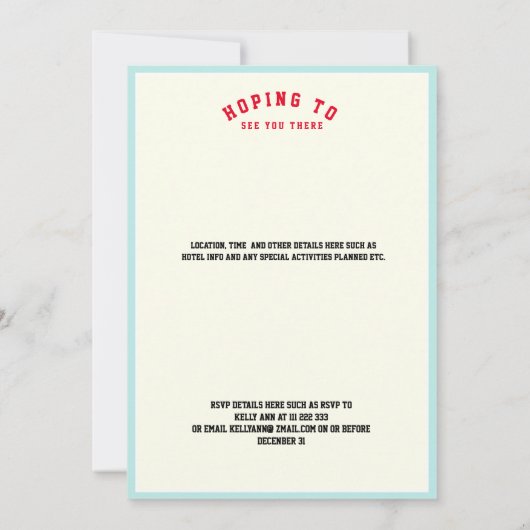 熱帯ビーチの懇親会の招待状の組合せ セーブザデート (裏面)