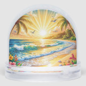 熱帯ビーチの日の出とヤシの木、波 (裏面)