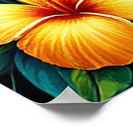 熱帯ビーチの日の出とヤシの木、波 ポスター (角)