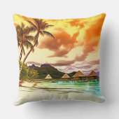 熱帯ビーチの日没の装飾用クッション クッション (裏面)