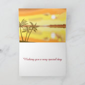 熱帯ビーチの日没の誕生日は、一流の前部を加えます カード (内部)