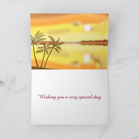 熱帯ビーチの日没の誕生日は、一流の前部を加えます カード (内部)