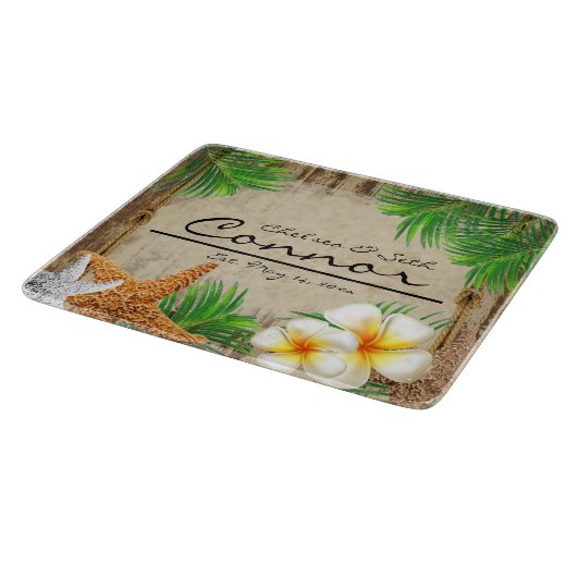 熱帯ビーチの木製のスタイル カッティングボード (角)