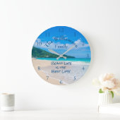 熱帯ビーチの水の海の白い砂波 ラージ壁時計 (ホーム)