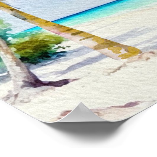 熱帯ビーチの目的地のウェディングウェルカムサイン ポスター (角)