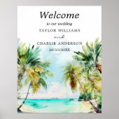 熱帯ビーチの目的地のウェディングウェルカムサイン ポスター (正面)