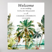 熱帯ビーチの目的地のウェディングウェルカムサイン ポスター (正面)