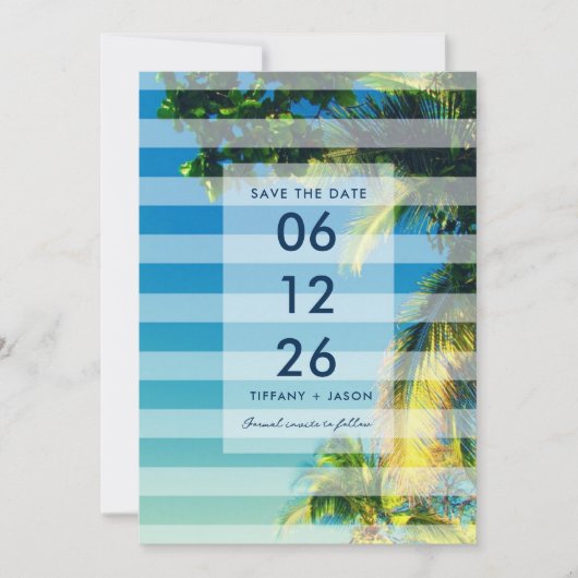 熱帯ビーチの目的地の結婚式の写真 招待状 (正面)