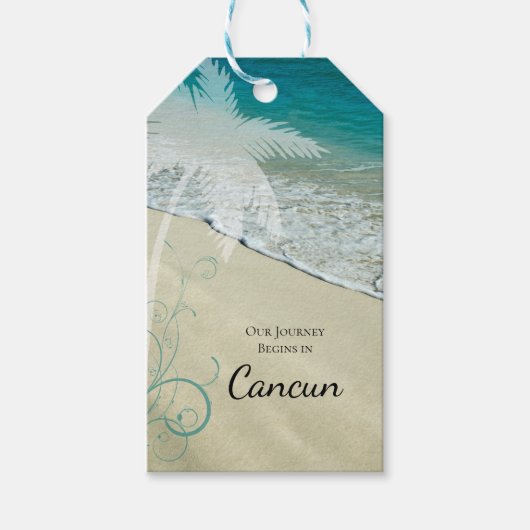 熱帯ビーチの目的地の結婚式の日付を保存 ギフトタグ (正面)