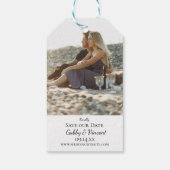 熱帯ビーチの目的地の結婚式の日付を保存 ギフトタグ (裏面)