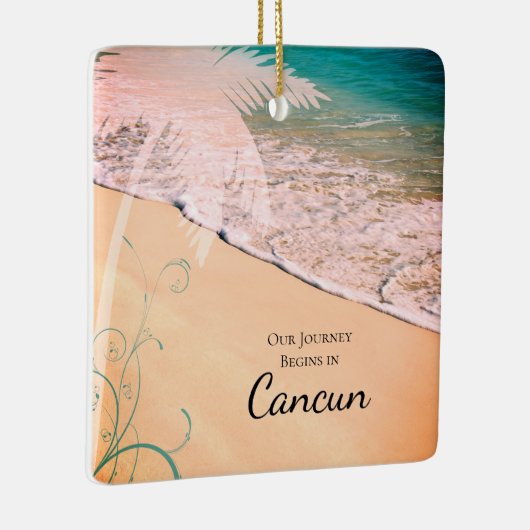 熱帯ビーチの目的地の結婚式の日付を保存 セラミックオーナメント (右)