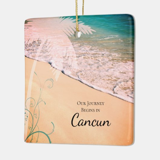 熱帯ビーチの目的地の結婚式の日付を保存 セラミックオーナメント (左)