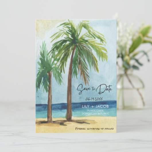 熱帯ビーチの目的地の結婚式の日付を保存 セーブザデート (スタンド正面)