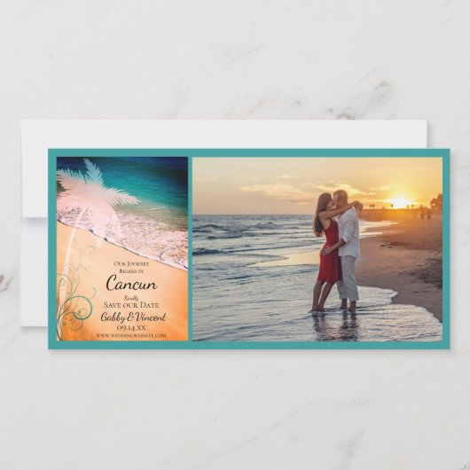 熱帯ビーチの目的地の結婚式の日付を保存 セーブザデート (正面)