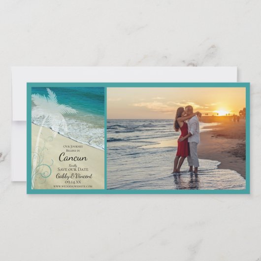 熱帯ビーチの目的地の結婚式の日付を保存 セーブザデート (正面)