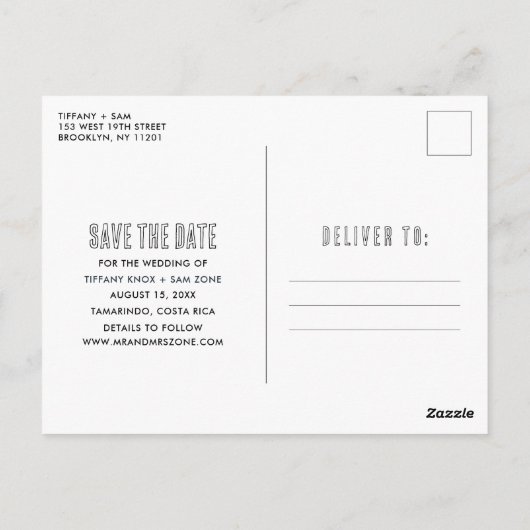 熱帯ビーチの目的地の結婚式の日付を保存 ポストカード (裏面)