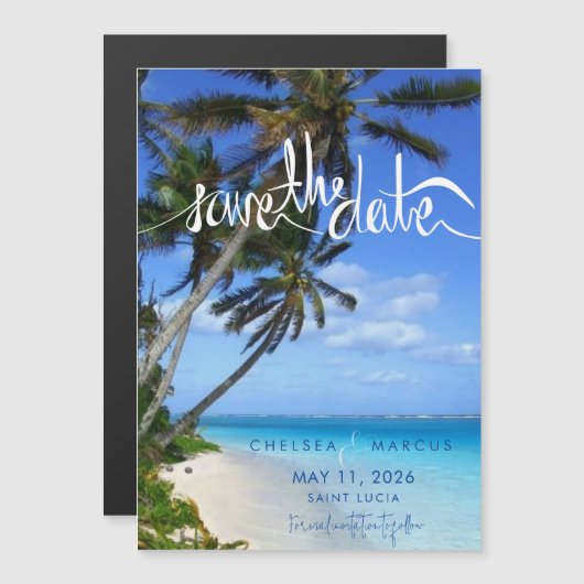 熱帯ビーチの目的地の結婚式の日付を保存 マグネット招待状 (正面/裏面)