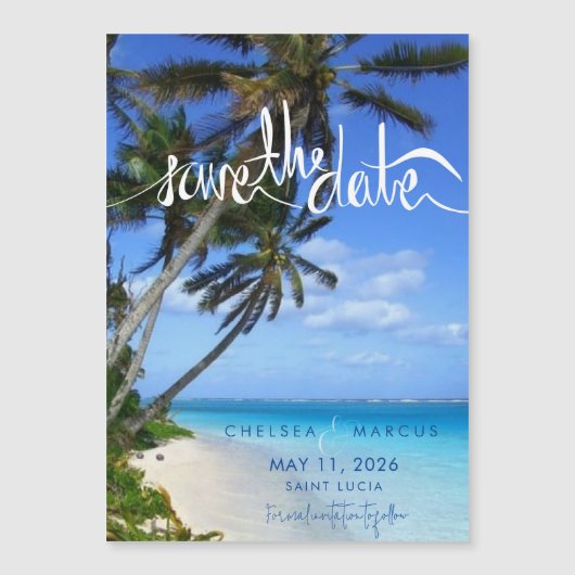 熱帯ビーチの目的地の結婚式の日付を保存 マグネット招待状 (正面)