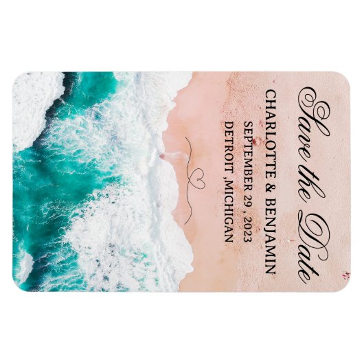 熱帯ビーチの目的地の結婚式の日付を保存 マグネット (横)