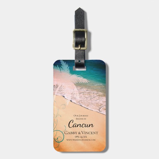 熱帯ビーチの目的地の結婚式の日付を保存 ラゲッジタグ (正面縦)
