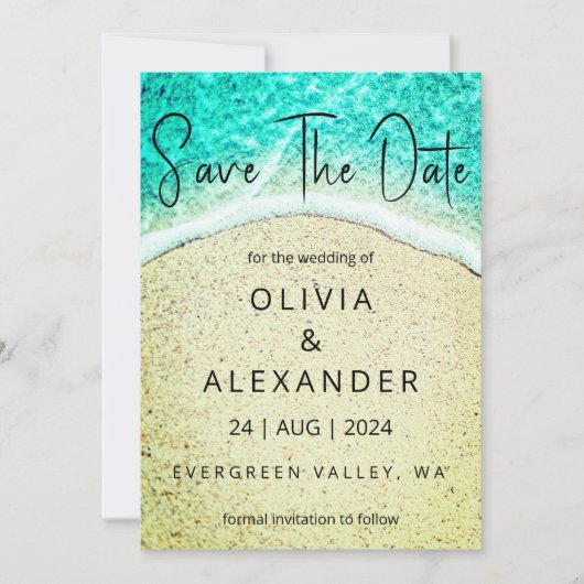 熱帯ビーチの目的地の結婚式の日付を保存 招待状 (正面)