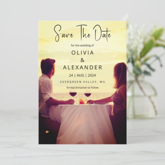 熱帯ビーチの目的地の結婚式の日付を保存 招待状 (スタンド正面)