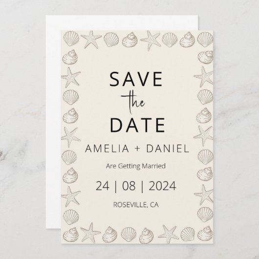 熱帯ビーチの目的地の結婚式の日付を保存 招待状 (正面/裏面)